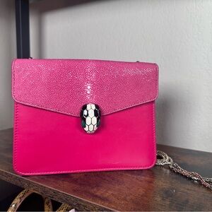 Authentic Bulgari BVLGARI Pink Serpenti Stingray Exotic Crossbody Bag